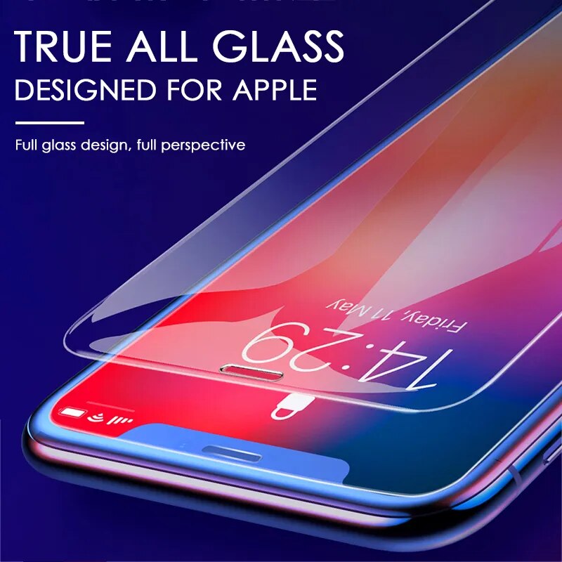 3PCS Full Cover Protective Glass For iPhone 11 12 13 14 Pro Max Tempered Glass iPhone X XR 14 Plus Screen Protectors Curved Edge