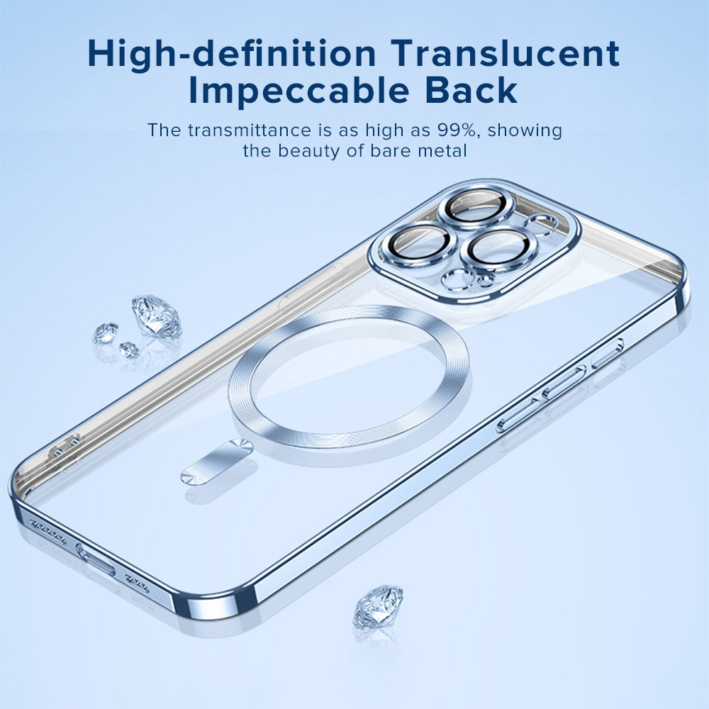 For Iphone 15 Pro Max Case Luxury Clear Plating Magnetic For Magsafe Wireless Charge Cases Iphone15 Iphoen Iphon 15 ProMax Plus